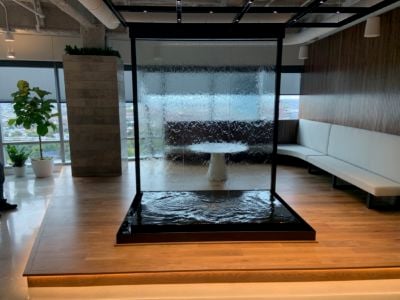 Water Wall; Glass With Reflection Pool, Black Powder Coated Frame, Philadelphia, PA