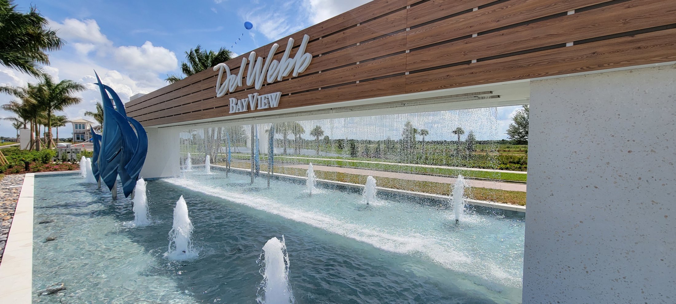 Rain Curtain; Freefalling Water Outdoor Fountain, Del Webb Bay View, FL