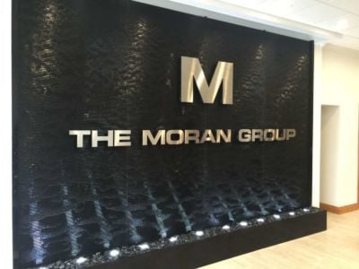 Black Scored Acrylic Water Wall Aquafall With Logo At FE Moran Offices In Northbrook Illinois 2