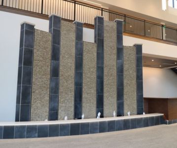 Water Walls;  Tile With Reflection Pool And Bubbler Jets, Hudsonville Ice Cream Headquarters, Holland, MI