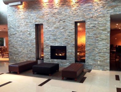 Water Walls Holiday Inn Plainview NJ glass water wall with stainless frame