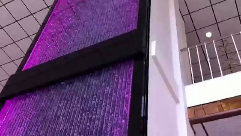Video Custom Bubble Wall-30' High Water Wall Feature with Glass Elevator!