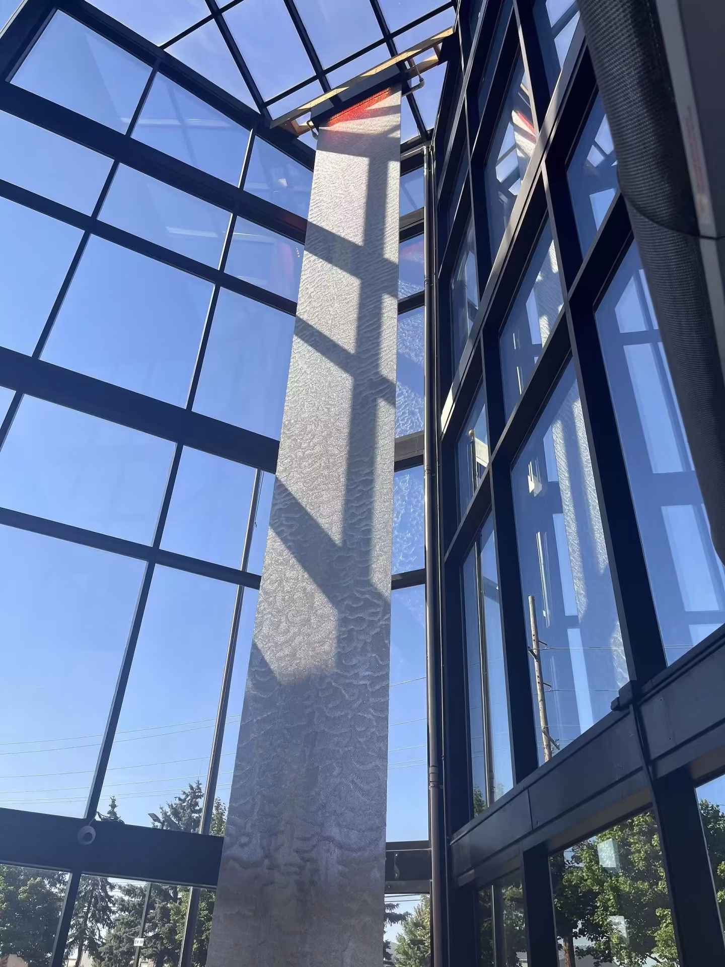 50' high Frameless Stainless Steel Mesh Water Wall at Corporate Lobby in Detroit, Michigan 3 (1)