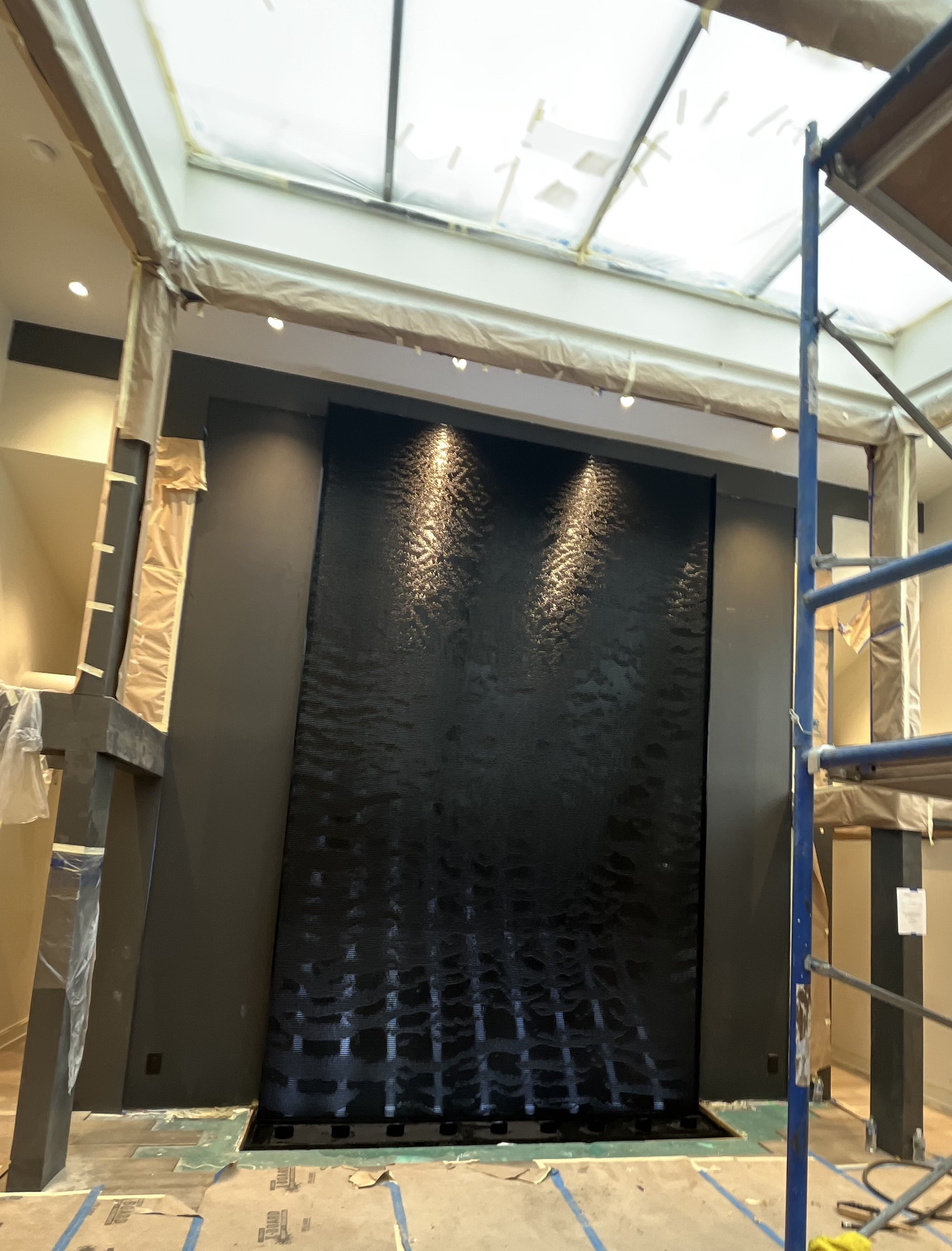 Black Scored Acrylic Water Wall for Home Residence in Omaha, Nebraska