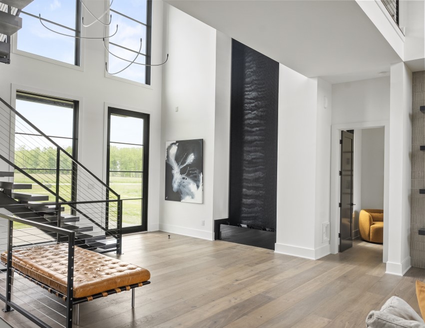 Black Scored Acrylic Water Wall for Private Residence in Indianapolis, Indiana