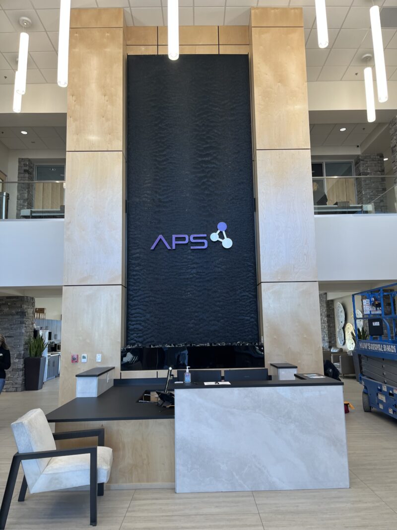 Black Scored Acrylic Water Wall with Logo for Advanced Pathology Solutions APS in Little Rock, Arkansas