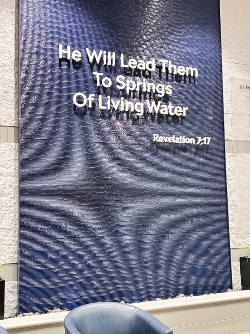 Black Scored Acrylic Water Wall with Logo for Hosanna Church in Lakeville, Minnesota Black Scored Acrylic Water Wall with Logo for Hosanna Church in Lakeville, Minnesota