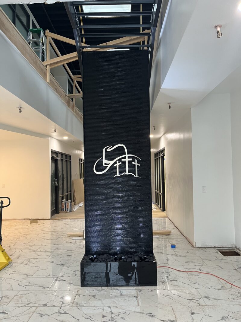 Black Scored Acrylic Water Wall with Logo for Texas