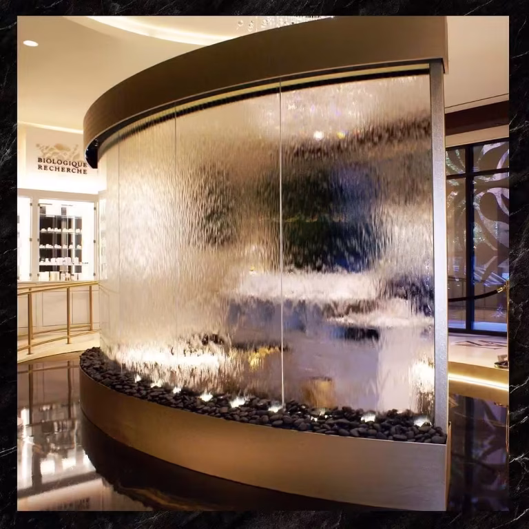 Curved Glass Water Wall with Stainless Steel Frame for Spa in Dublin Columbus, Ohio 6 Curved Glass Water Wall with Stainless Steel Frame for Spa in Dublin Columbus, Ohio 6