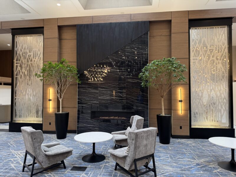Enclosed Sealed Water Wall with Etched Pattern Logo for Chicago Marriott Northwest in Hoffman Estates, Illinois