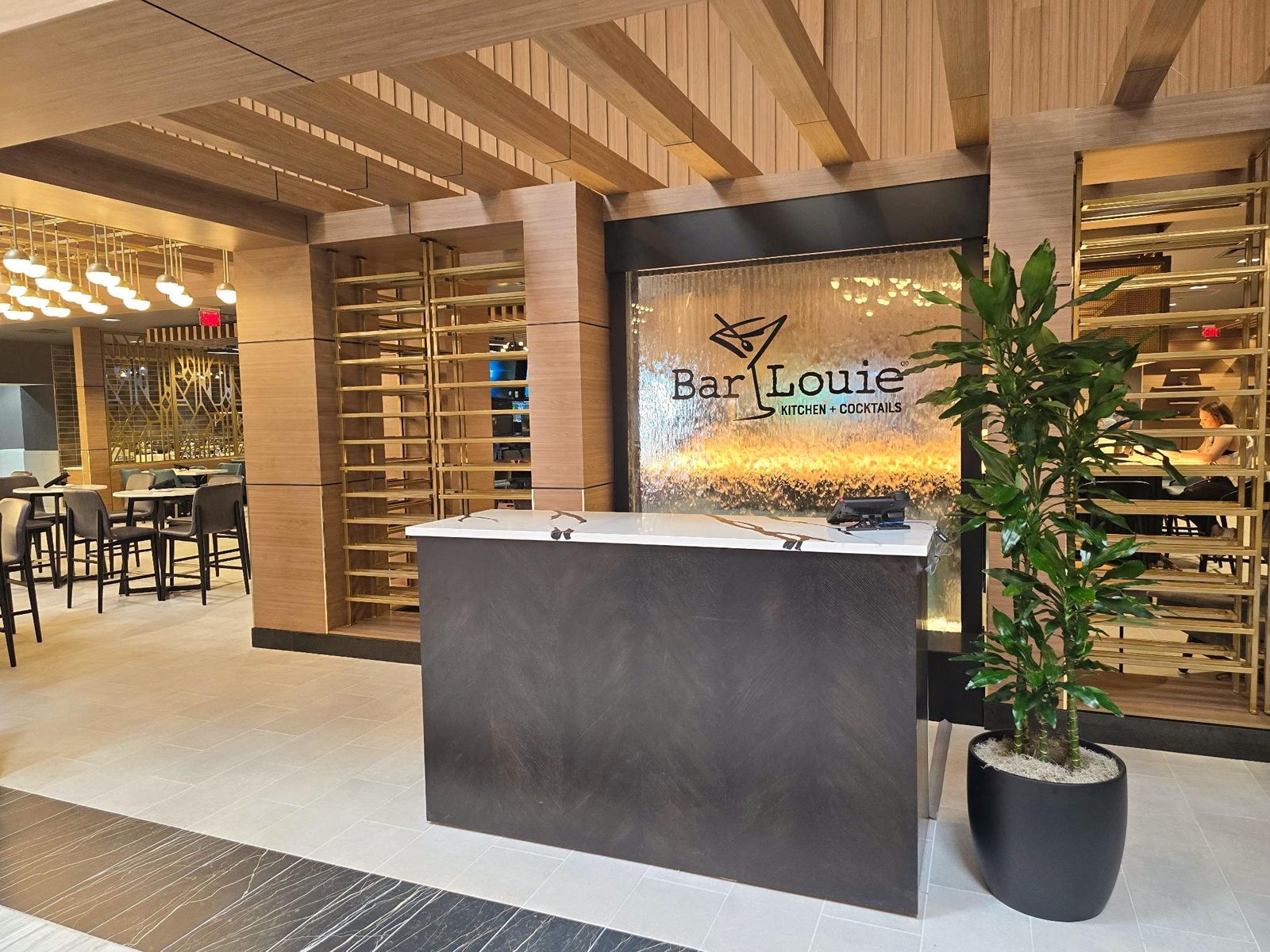 Enclosed Sealed Water Wall with Vinyl Logo for Bar Louie Restaurant in Hoffman Estates Illinois 2