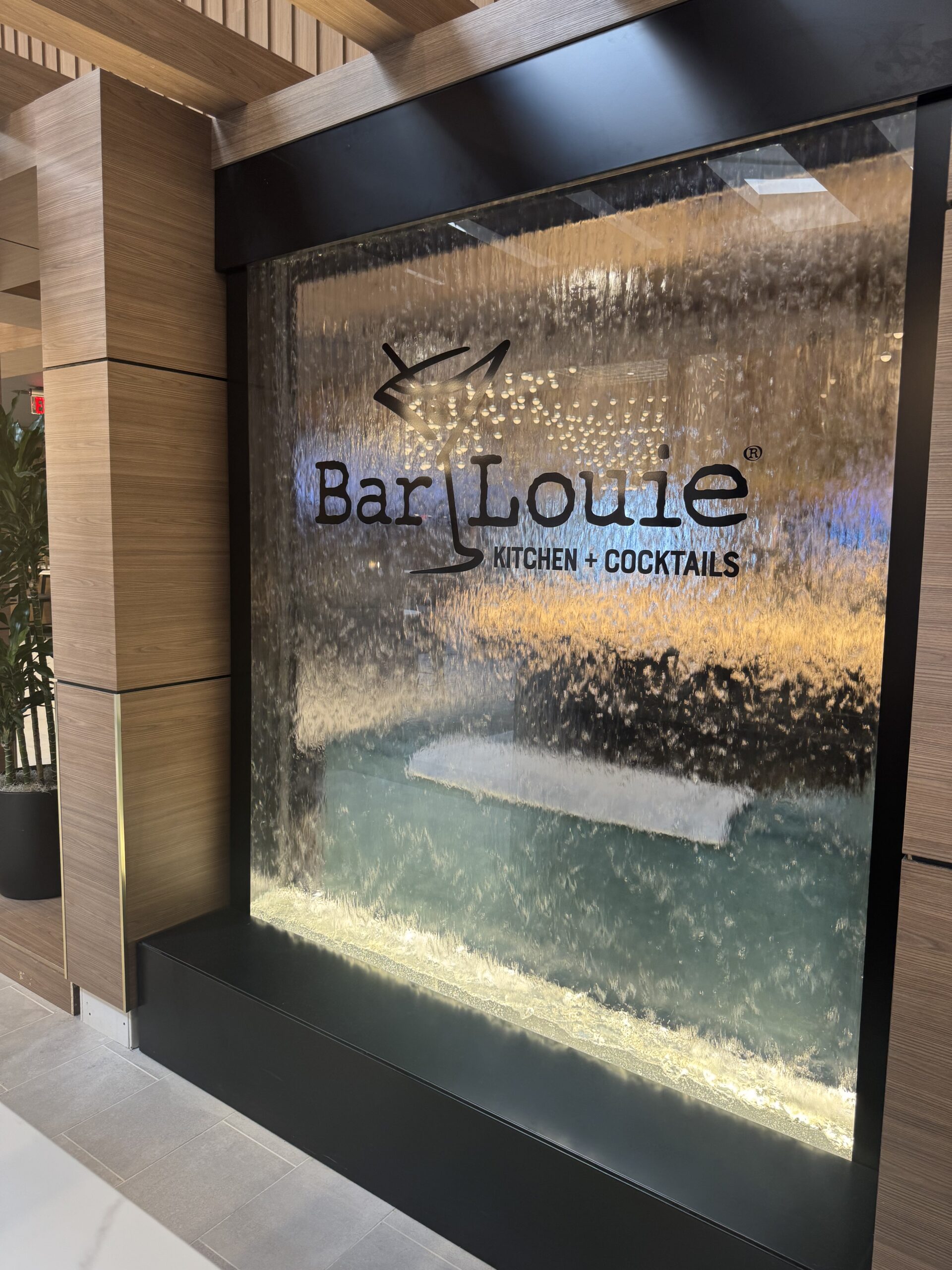 Enclosed Sealed Water Wall with Vinyl Logo for Bar Louie Restaurant in Hoffman Estates, Illinois