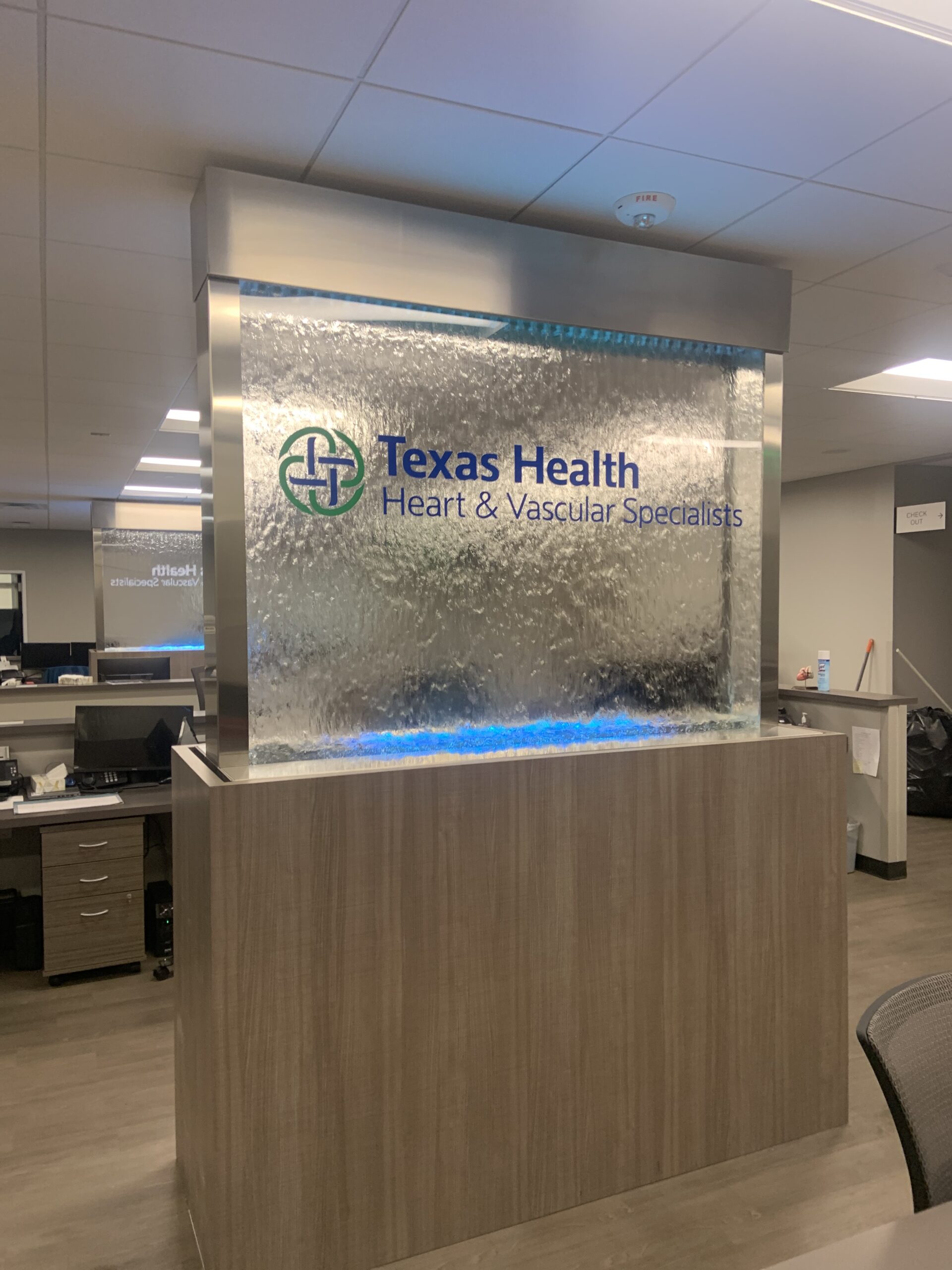 Enclosed Sealed Water Wall with Vinyl Logo for Texas Health Heart and Vascular Specialists in Bedford (Dallas), Texas