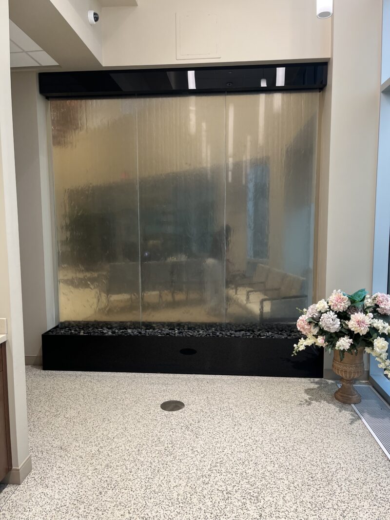 Frameless Glass Water Wall at Northwest Cancer Center in Dyer, Indiana