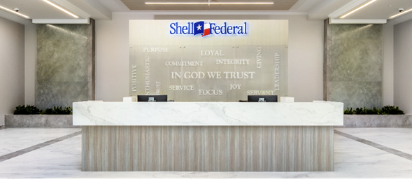 Frameless Glass Water Wall at Shell Federal Credit Union Headquerters in Deer Park Houston, Texas