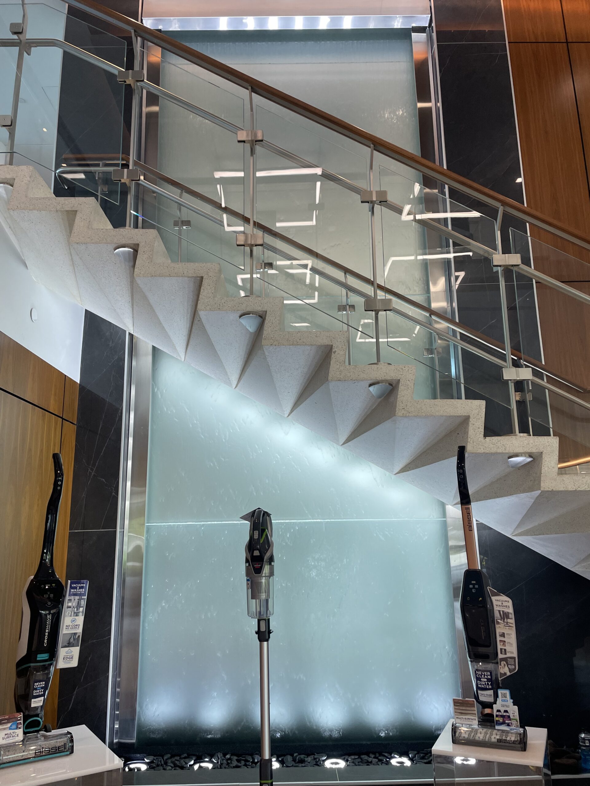 Frosted Acid Etched Glass Water Wall for BISSELL Global Headquerters in Walker Grand Rapids, Michigan
