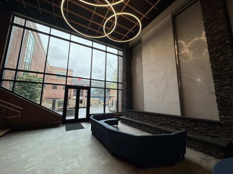 Glass Acrylic Water Wall with Stainless Steel Frame for Centre County Community Services Building in Bellefonte, PA 6