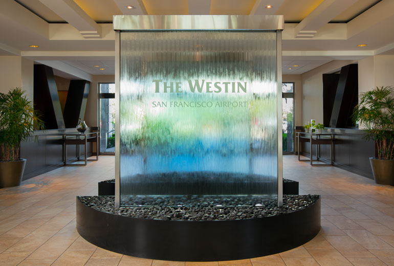 Glass Water Wall at Westin San Francisco Airport California SFO
