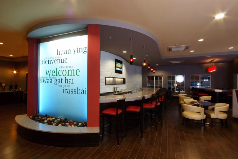 Glass Water Wall with Logo at LaQuinta Hinesville, Glass Water Wall with Logo at LaQuinta Hinesville,