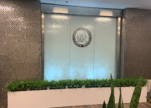 Glass Water Wall with Stainless Frame at Family Christian Health Centers-Indiana