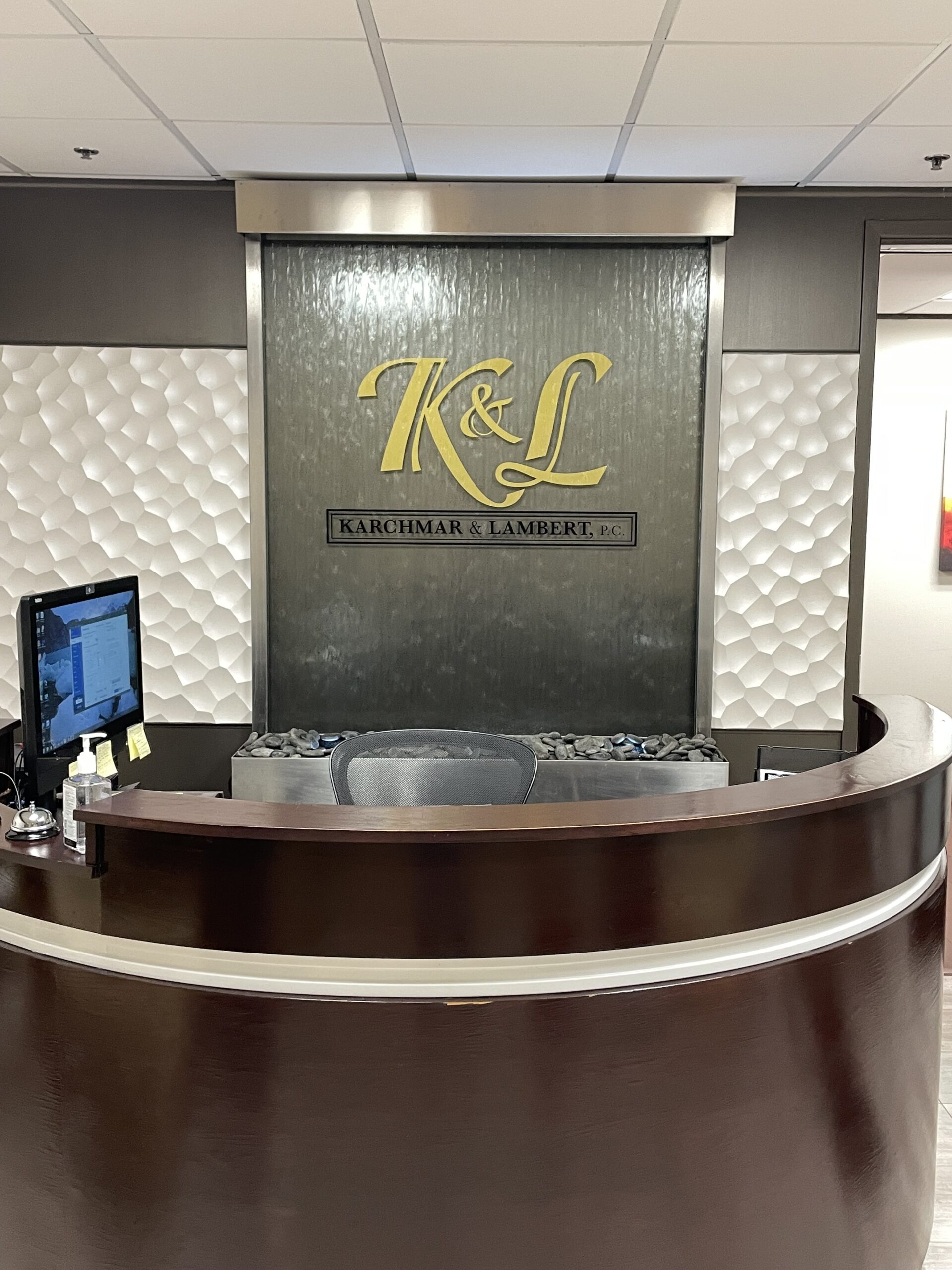 Glass Water Wall with Stainless Steel Frame and logo scaled