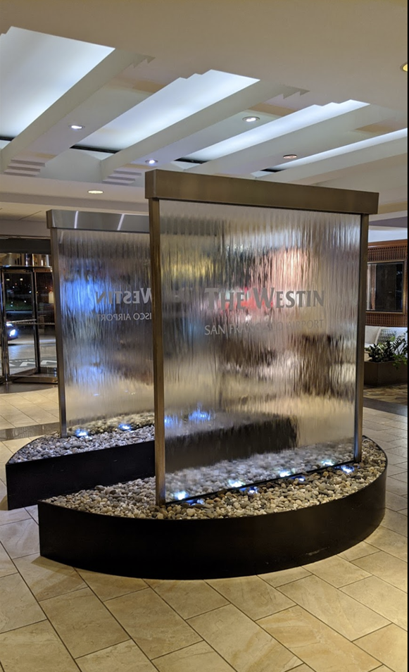 Glass Water Wall with Stainless Steel Frame at Westin San Francisco Airport California 1