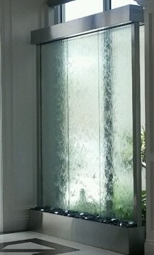 Glass Water Wall with Stainless Steel at Residence in Lighthouse Point Florida