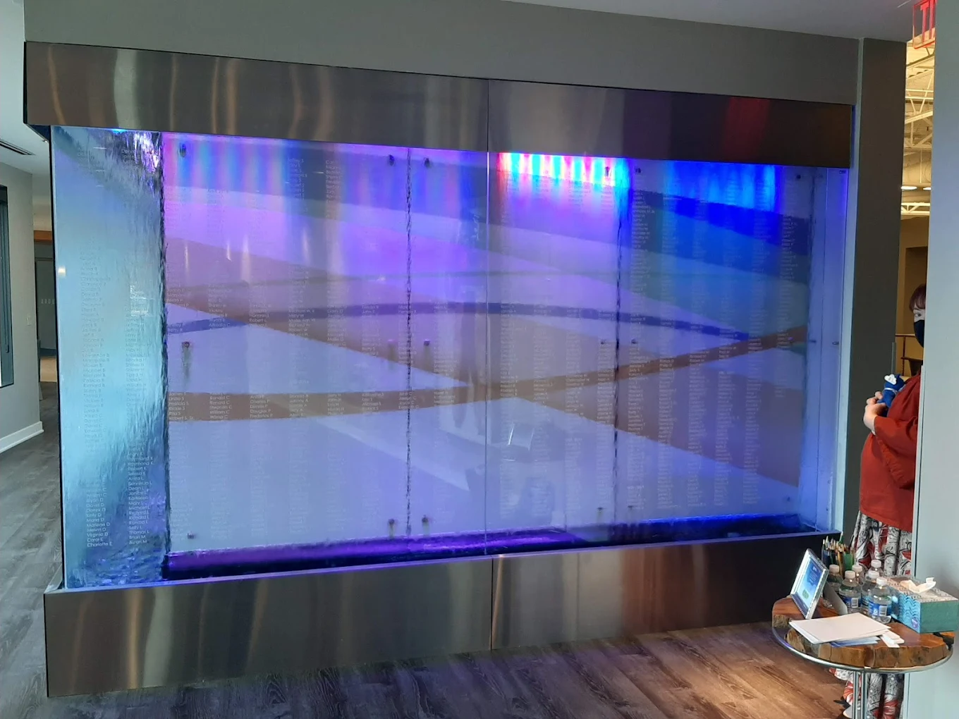 Glass Water Wall with Vinyl Logo Enclosed Indiana Donor Network 3
