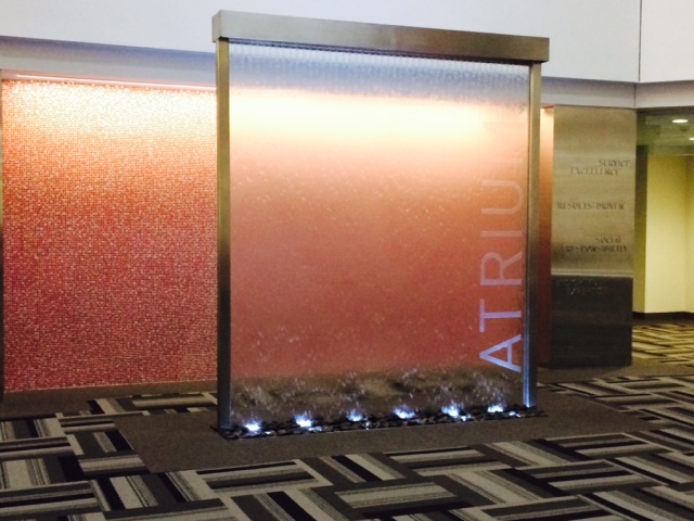 Glass and Stainless Water Wall with Etched Logo at ADP Corporate Headquerters 2