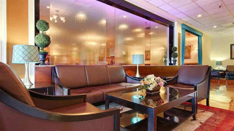 Glass Water Wall Frameles at Best Western Plus Grosvenor San Francisco Airport SFO California