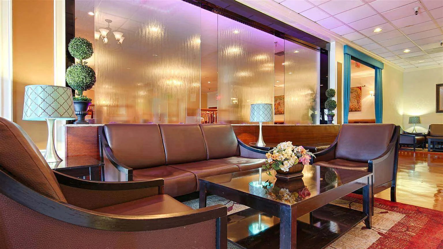 Glass Water Wall Frameles at Best Western Plus Grosvenor San Francisco Airport SFO California