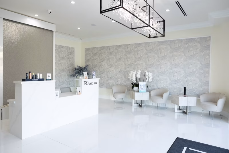 Mesh Water Wall with White Stainless Steel Frame at Tru Med Spa in Burbank, California