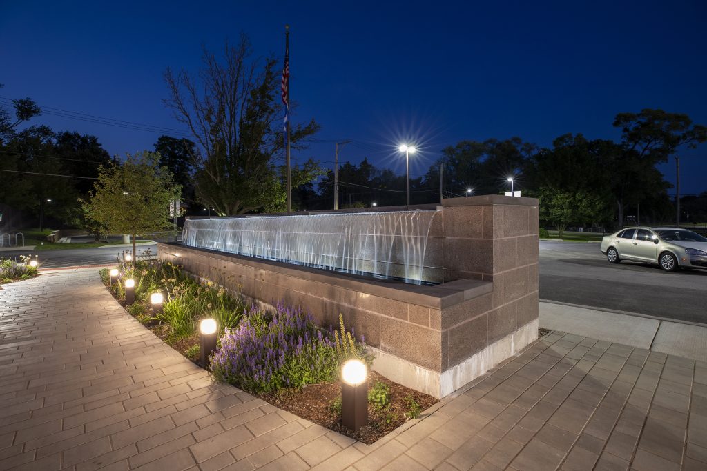 Outdoor Fountain-Reflection pool with overflowing weirs free falling water for Prospect Heights Public Library 6