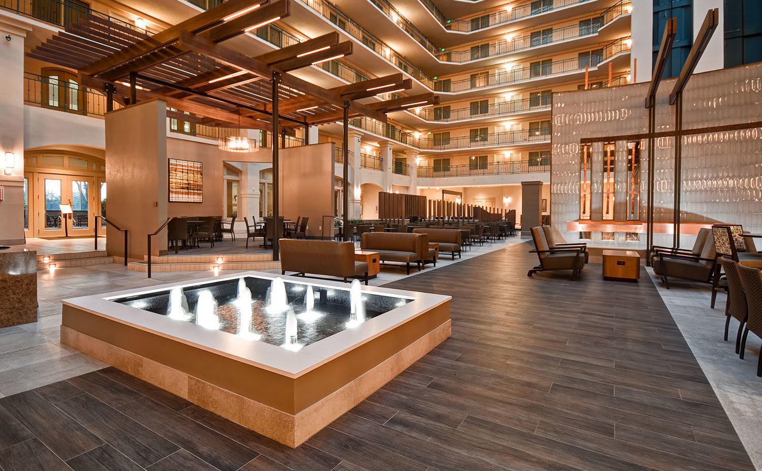 Reflection Pool with Bubbler Jets and Copper Weir at Embassy Suites Milpitas California