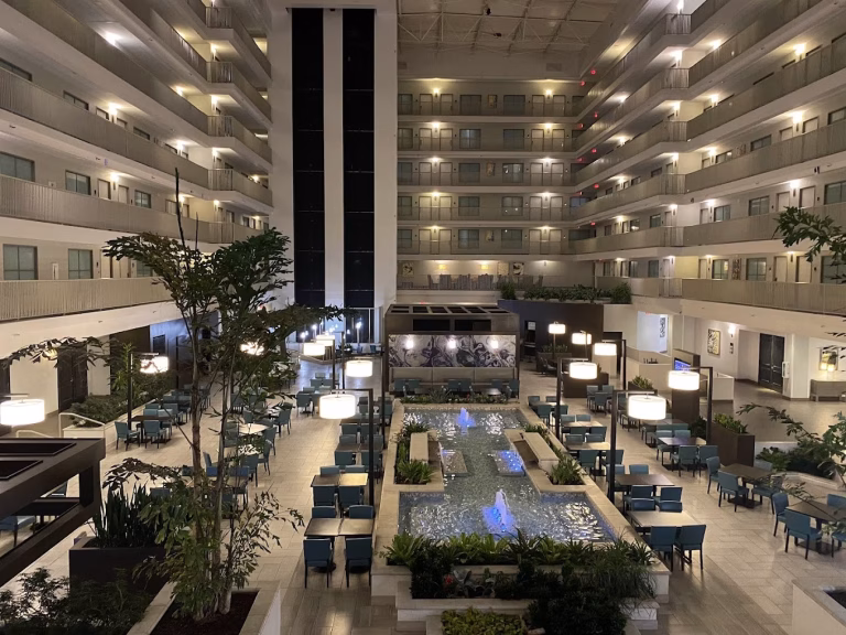 Reflection Pool with Bubbler Jets and Weirs at Embassy Suites Brea, California