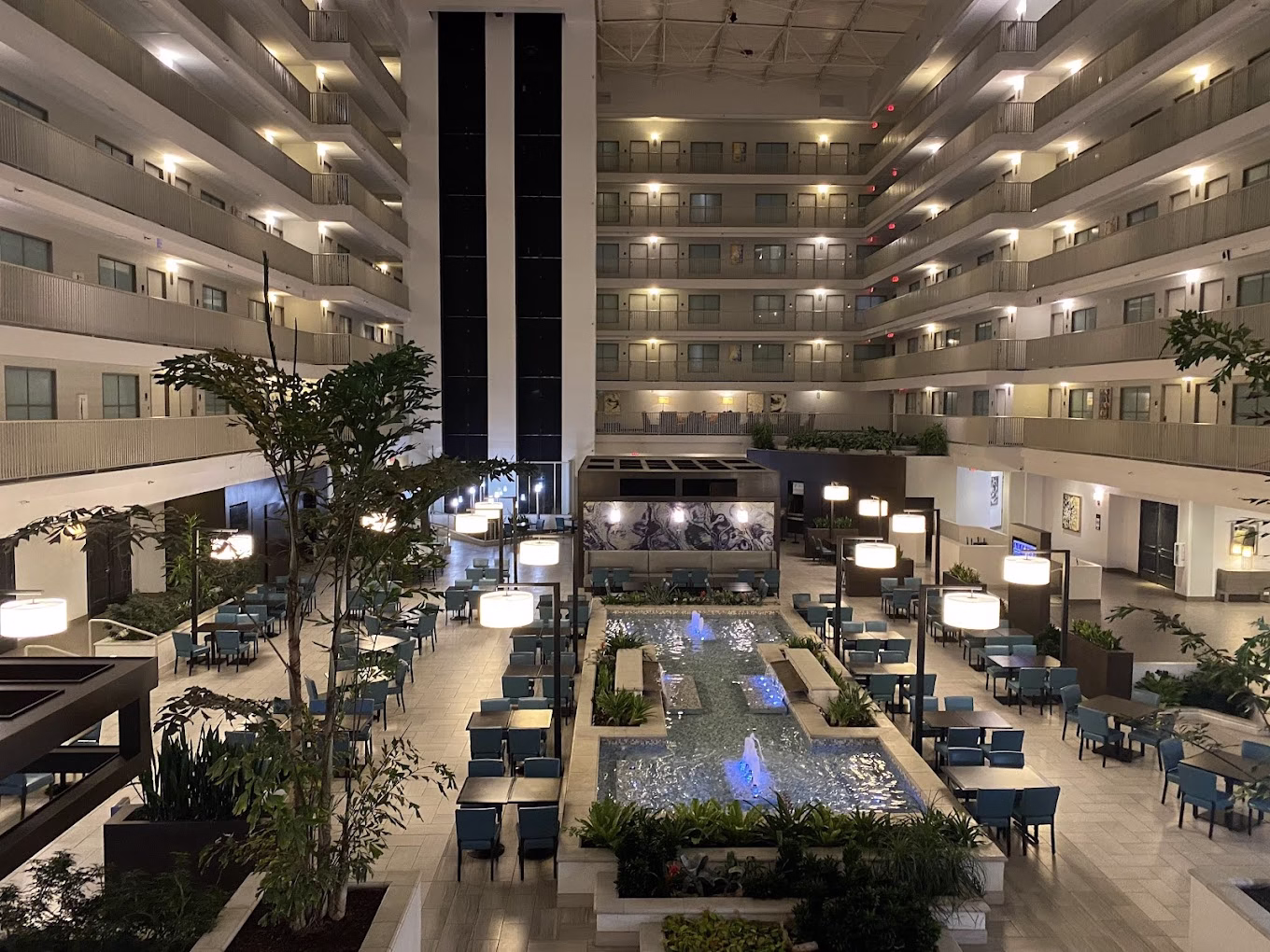 Reflection Pool with Bubbler Jets and Weirs at Embassy Suites Brea, California
