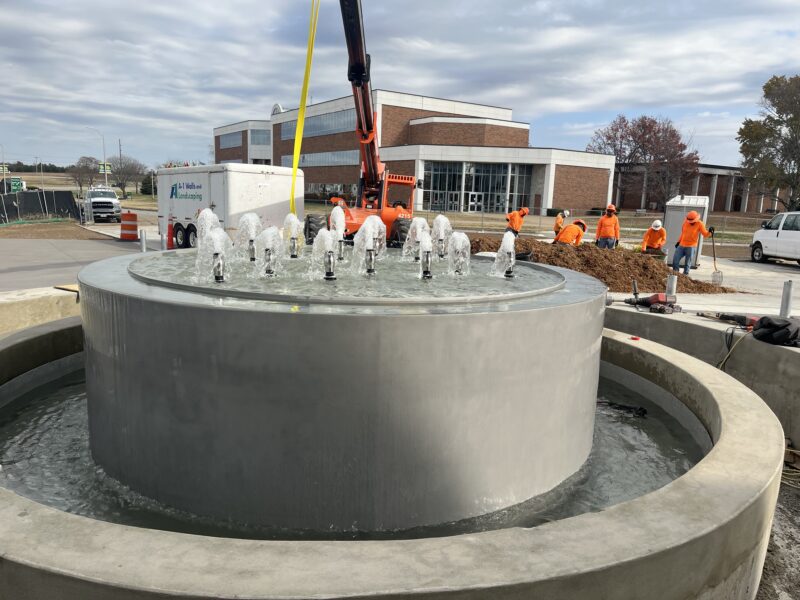 Round Overflowing Stainless Steel Outdoor Fountain with Bubbler Jets and Reflection Pool for Missouri Southern State University Round Overflowing Stainless Steel Outdoor Fountain with Bubbler Jets and Reflection Pool for Missouri Southern State University