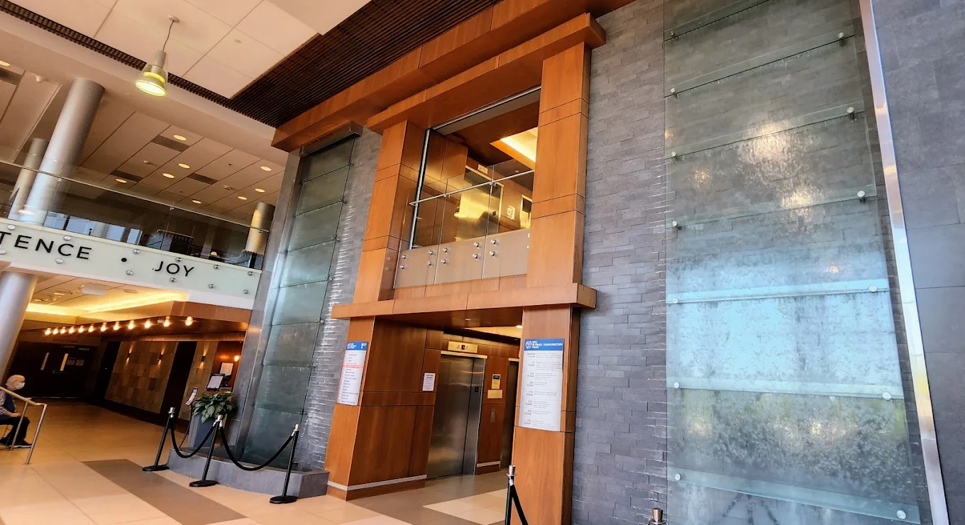 Shiplapped Overlapping Stacked Glass Waterfall for HSHS St. Mary’s Hospital in Decatur, Illinois 2