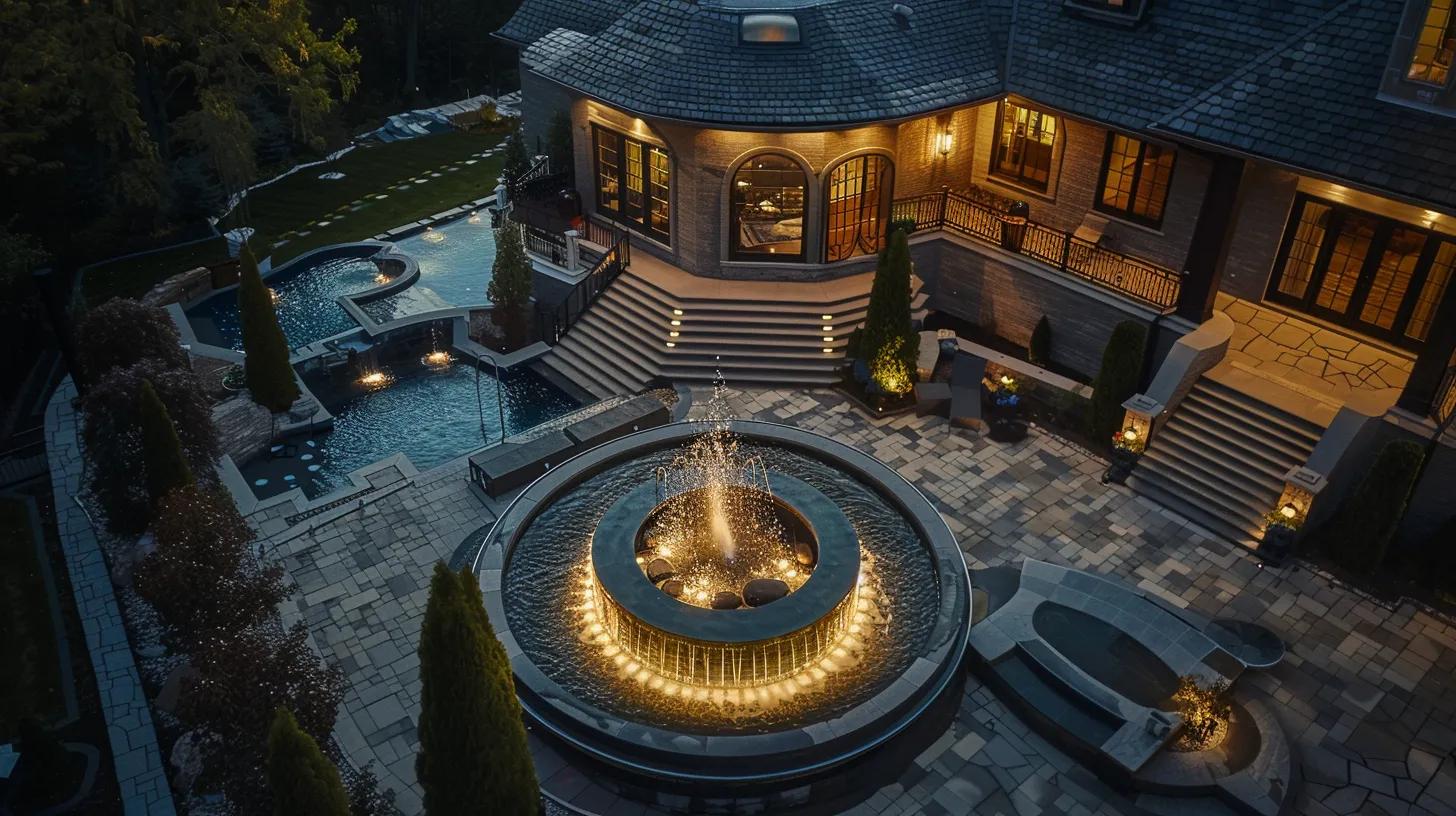 Elegant Custom Water Features Available in Montoursville PA 1 a breathtaking premium custom water feature elegantly cascades in a luxurious montoursville outdoor oasis, showcasing precise engineering and sophisticated design elements against a backdrop of refined landscaping.