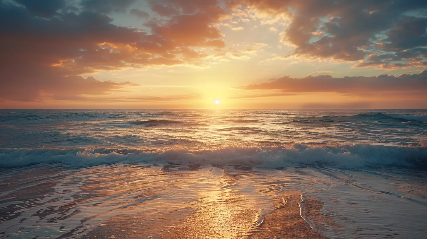 Creating Stunning Visuals With a Copper Garden Theme 3 a breathtaking sunset casts a warm golden hue over a serene, expansive ocean, with gentle waves lapping against a rugged coastline, inviting tranquility and reflection.