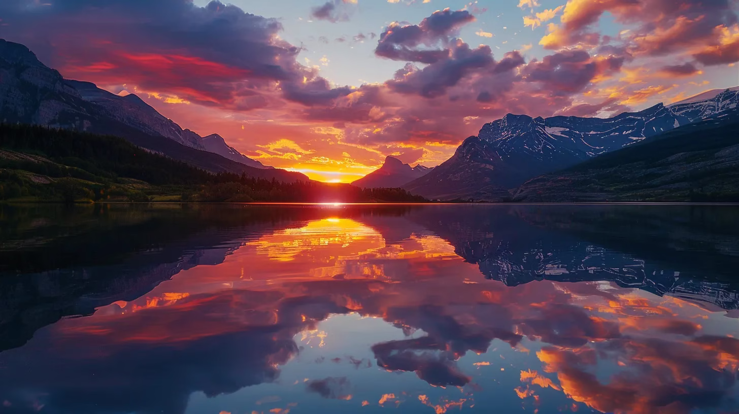 The Magic of LED Water Bubbles in Modern Decor 1 a breathtaking sunset casts vibrant hues of orange and pink over a tranquil mountain lake, reflecting the stunning landscape in perfectly still waters.