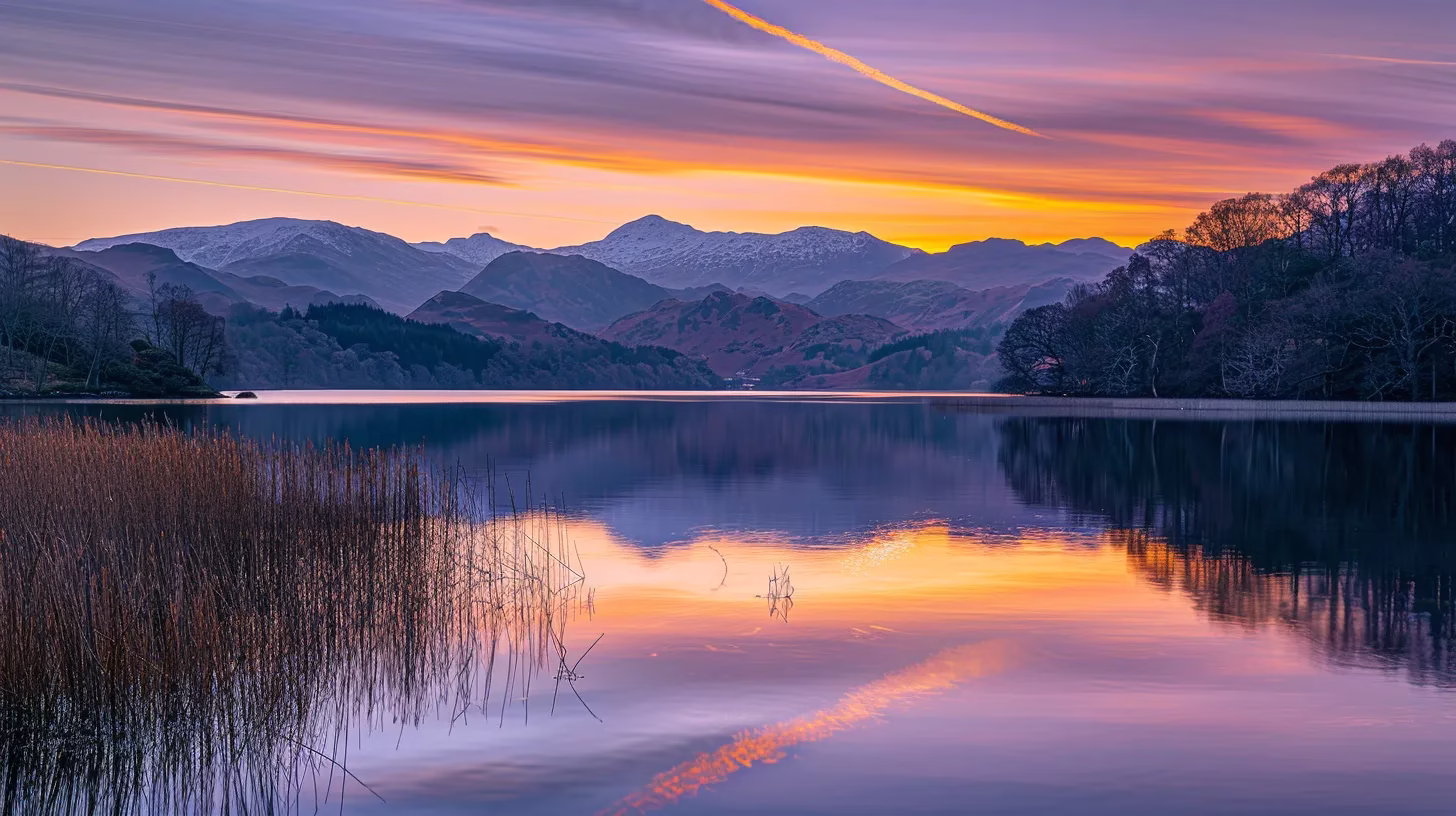 Understanding Vertical Water: Definition and Benefits 2 a breathtaking sunset illuminates a tranquil lake, with vibrant hues of orange and purple reflecting off the glassy water, surrounded by majestic mountains under a clear sky.