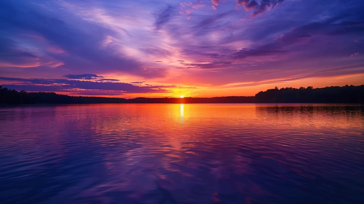 Seasonal Pool Water Care for Optimal Results 5 a breathtaking sunset paints the sky in vibrant hues of orange and purple as a tranquil lake reflects the stunning colors, creating a serene and inviting atmosphere.