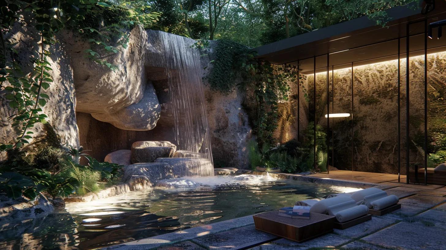 Discover the Advantages of a Rock Garden in Your Yard 2 a serene outdoor space features a soothing rock waterfall cascading over smooth natural stone arrangements, creating a tranquil atmosphere enhanced by the gentle sound of trickling water, perfectly designed for relaxation and mental peace.