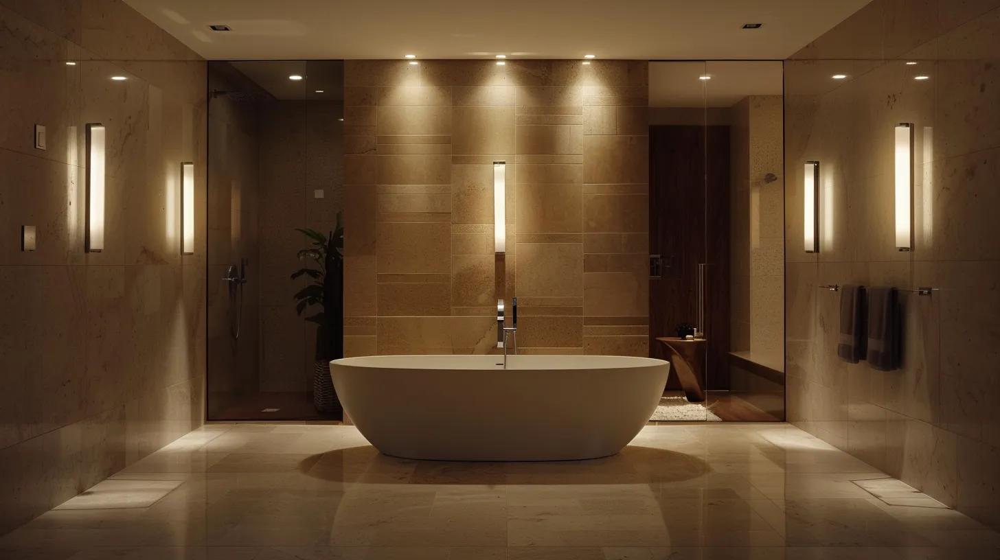 Enhance Ambiance With Bubble Glass Wall Sconces 4 a sleek modern bathroom showcases installation innovator sconces with elegant, adjustable designs illuminating the space with a warm glow, emphasizing their seamless integration and efficient installation features.