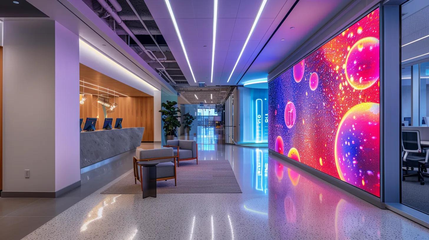 Bubble Wall Panel Ideas for Modern Interiors 5 a sleek, modern office space is vibrant with an interactive bubble wall panel, featuring dynamic led lighting that shifts in real-time while integrating seamlessly with smart building technology, showcasing the future of architectural design.