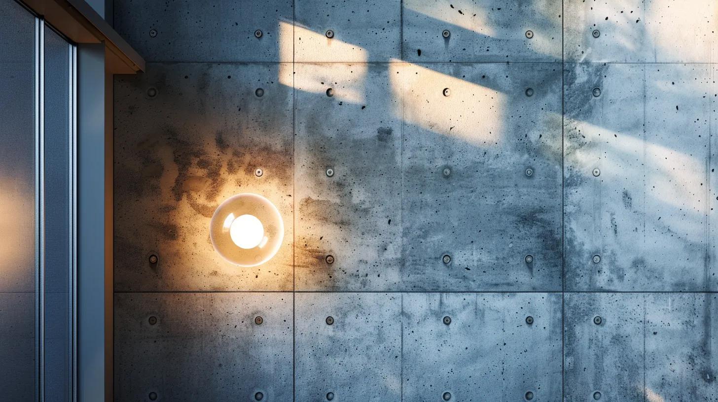 a stylishly modern interior space features an elegant bubble glass wall sconce that casts a warm, inviting glow against a sleek, concrete wall, highlighting contemporary design elements.