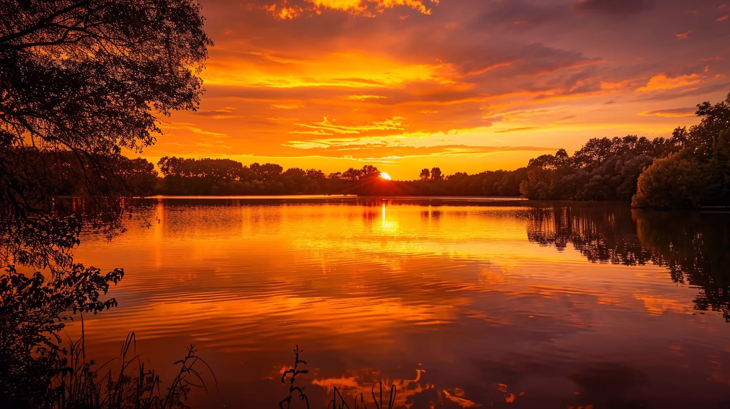 Enhance Your Garden With a Cascade Fountain 2 a vibrant sunset bathed in warm hues illuminates a serene lake, reflecting the golden sky and silhouetted trees that frame the tranquil water, creating a captivating atmosphere of peace and harmony.