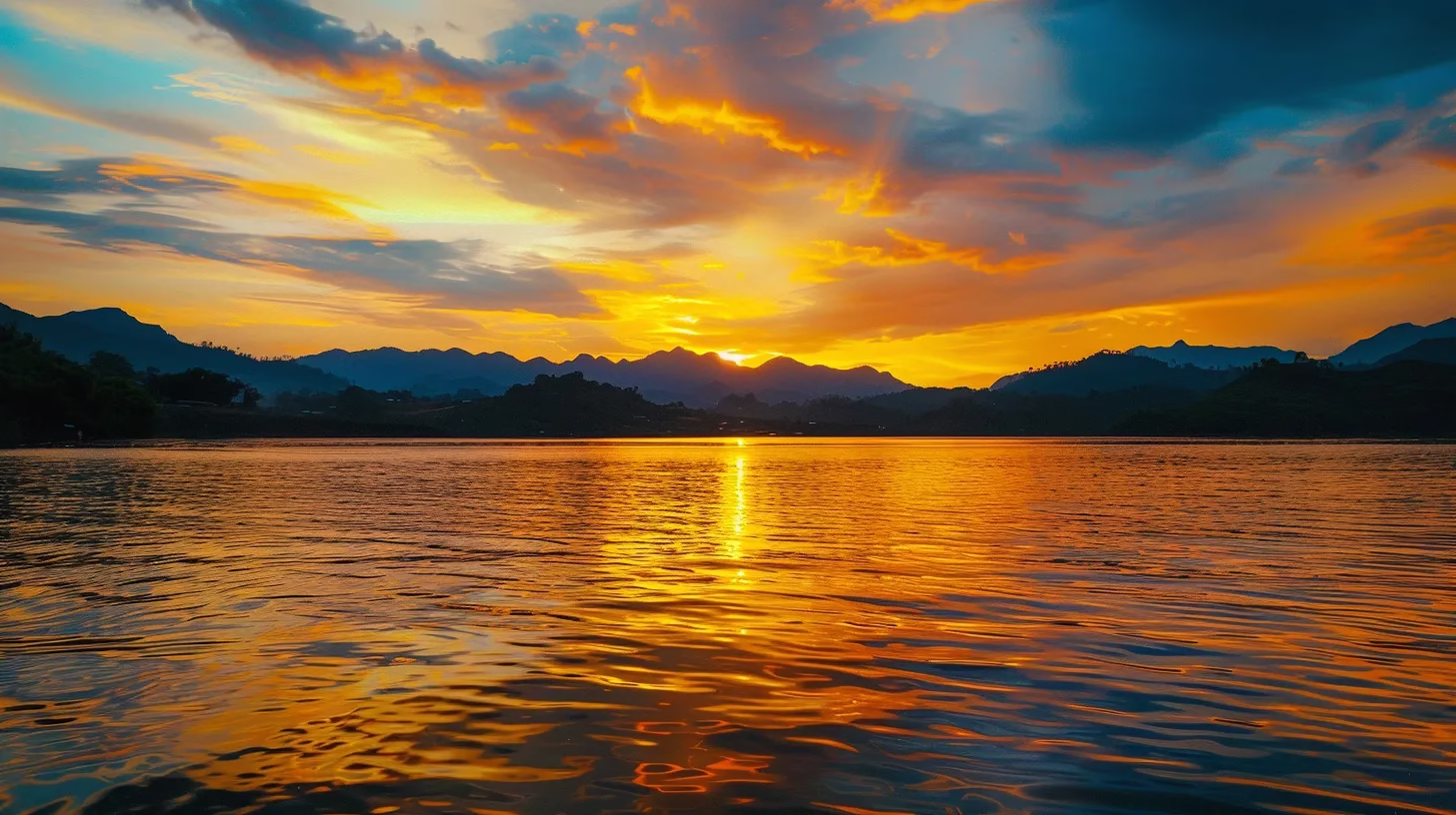 Transform Your Space With Exterior Water Features 1 a vibrant sunset casts golden hues over a serene lake, reflecting the tranquil ripples of the water and the silhouette of majestic mountains in the background.