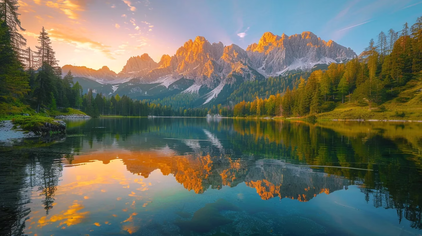 The Magic of LED Water Bubbles in Modern Decor 4 a breathtaking sunrise casts a warm golden glow over a tranquil mountain lake, surrounded by towering, majestic peaks and lush greenery reflecting in the crystal-clear water.